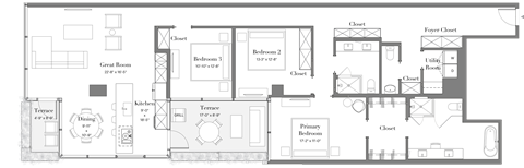 Floor plan for 3 beds, 2.5 baths, 1956 sqft